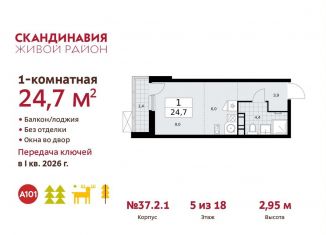 Квартира на продажу студия, 24.7 м2, поселение Сосенское, ЖК Скандинавия, проспект Куприна