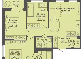Продается трехкомнатная квартира, 76.6 м2, Свердловская область, Новосинарский бульвар, 2