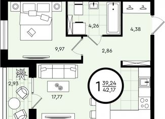 Продажа 1-комнатной квартиры, 42.2 м2, Тюмень, Калининский округ
