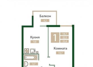 Продам 1-комнатную квартиру, 35.4 м2, посёлок городского типа Молодёжное