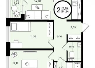 Продам 2-комнатную квартиру, 54.2 м2, Тюмень