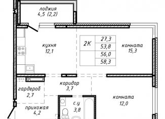 Продается 2-комнатная квартира, 56 м2, Новосибирск, Ленинский район, улица Связистов, 162к4с