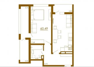 Продается 2-комнатная квартира, 60.5 м2, село Белоглинка