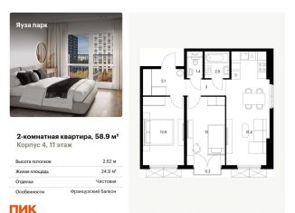 2-комнатная квартира на продажу, 58.9 м2, Мытищи, жилой комплекс Яуза Парк, 4