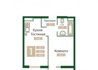 Продам однокомнатную квартиру, 36.3 м2, Крым