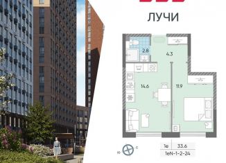1-комнатная квартира на продажу, 33.5 м2, Москва, Производственная улица, 17, район Солнцево