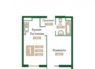 Продажа 1-комнатной квартиры, 36.3 м2, посёлок городского типа Молодёжное