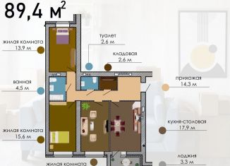 3-комнатная квартира на продажу, 89.4 м2, Воронежская область