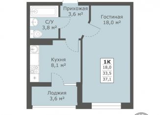 1-комнатная квартира на продажу, 37.1 м2, Ставрополь
