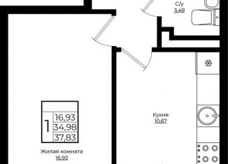 Продажа 1-комнатной квартиры, 37.8 м2, Краснодар