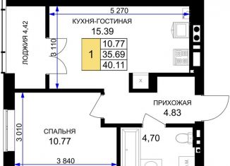 Продам 1-комнатную квартиру, 40.1 м2, Калининградская область
