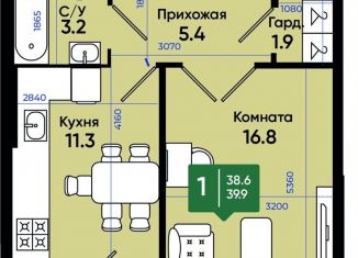 Продажа однокомнатной квартиры, 40.2 м2, Батайск, улица Олимпийское Кольцо, 36к11