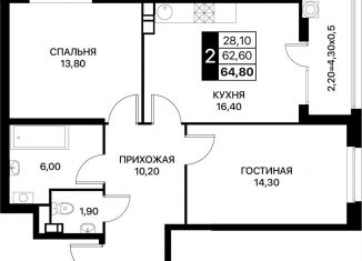 Продается 2-ком. квартира, 64.8 м2, Ростов-на-Дону