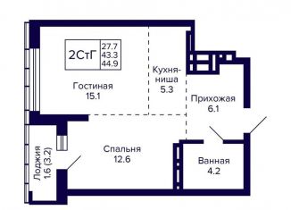 Продаю двухкомнатную квартиру, 44.9 м2, Новосибирск, улица Фрунзе, с1, метро Маршала Покрышкина