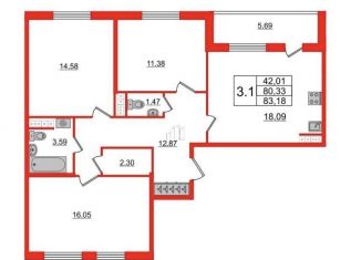 Продам 3-комнатную квартиру, 79.5 м2, Санкт-Петербург, Красносельский район, проспект Ветеранов, 206