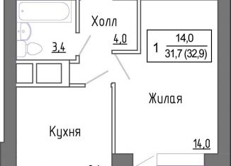 Продаю однокомнатную квартиру, 31.7 м2, деревня Сабурово, жилой комплекс ЗаМитино, к1