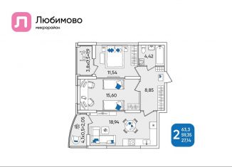 Продам двухкомнатную квартиру, 63.3 м2, Краснодарский край, Батуринская улица, 10