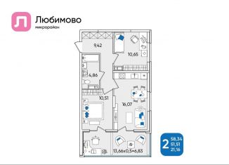 Продаю двухкомнатную квартиру, 58.3 м2, Краснодар, Батуринская улица, 10
