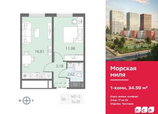 Продается 1-комнатная квартира, 34.6 м2, Санкт-Петербург, метро Проспект Ветеранов