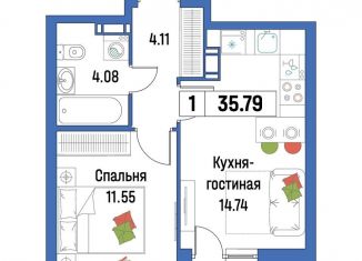 Продам 1-комнатную квартиру, 35.8 м2, Мурино, ЖК Урбанист
