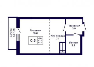 Продам квартиру студию, 32.1 м2, Новосибирск, улица Бородина, 54