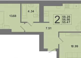 Продается двухкомнатная квартира, 58.3 м2, Калининград, Крейсерская улица, 13к1