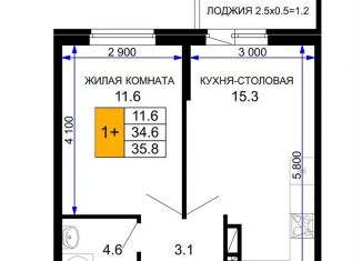 Продажа 1-комнатной квартиры, 37 м2, Краснодар