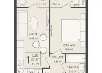 Продаю 1-комнатную квартиру, 35.4 м2, Волгоград
