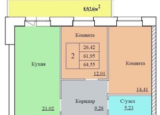 Продаю двухкомнатную квартиру, 64.6 м2, Ярославль
