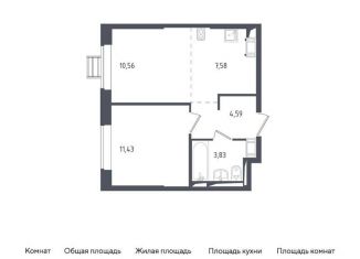 1-комнатная квартира на продажу, 38 м2, посёлок Мирный, жилой комплекс Томилино Парк, к5.1