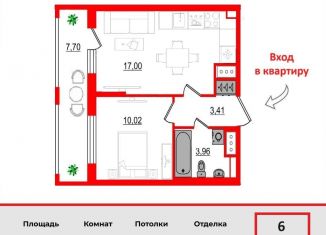 Продаю однокомнатную квартиру, 34.4 м2, Санкт-Петербург, метро Улица Дыбенко