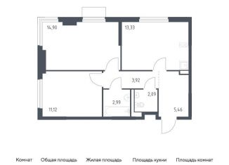 Продается 2-комнатная квартира, 53.8 м2, деревня Мисайлово, микрорайон Пригород Лесное, к18