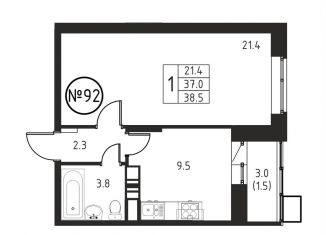 Продам 1-ком. квартиру, 38.5 м2, Московская область