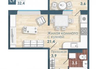 Однокомнатная квартира на продажу, 28.8 м2, Новосибирская область, улица Титова, с2
