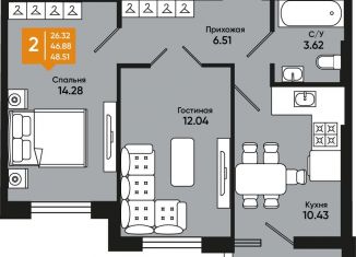 Двухкомнатная квартира на продажу, 48.5 м2, Ростовская область, Комсомольская улица, 127