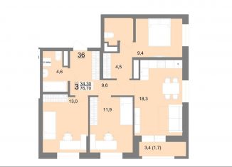 Продам 3-комнатную квартиру, 76.7 м2, Екатеринбург, метро Площадь 1905 года