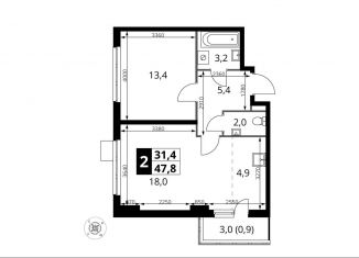Продам двухкомнатную квартиру, 47.8 м2, деревня Сапроново
