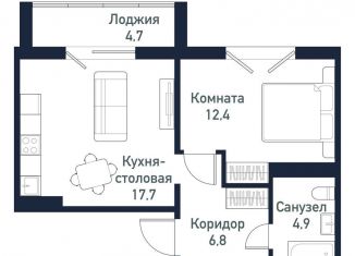 Продаю 1-комнатную квартиру, 41.8 м2, Челябинская область