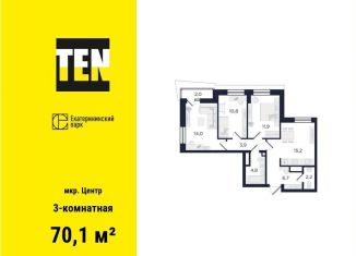 Трехкомнатная квартира на продажу, 70.1 м2, Екатеринбург, улица Свердлова, 32Б, ЖК Екатерининский Парк