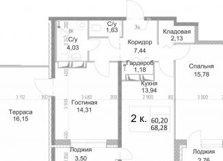 Продаю двухкомнатную квартиру, 60.2 м2, Санкт-Петербург, Земледельческая улица, 3, муниципальный округ Ланское