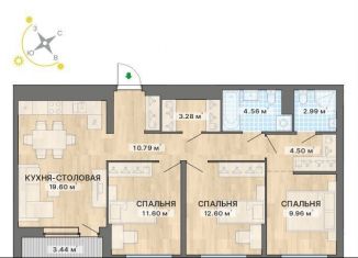 Трехкомнатная квартира на продажу, 83.3 м2, Екатеринбург, метро Проспект Космонавтов