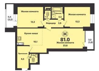 Продается 3-комнатная квартира, 81 м2, Новосибирская область, микрорайон Приозёрный, 715