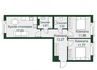 Продам 3-комнатную квартиру, 60.3 м2, посёлок Западный