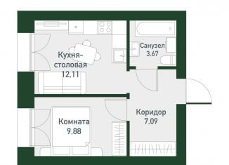 Однокомнатная квартира на продажу, 32.9 м2, Екатеринбург