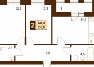 2-комнатная квартира на продажу, 59 м2, СНТ Колос БГАУ, село Миловка, 3