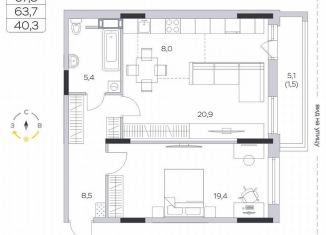 Продам 1-ком. квартиру, 63.7 м2, деревня Пирогово, ЖК Пироговская Ривьера, улица Ильинского, 8