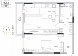 Однокомнатная квартира на продажу, 62.3 м2, деревня Пирогово, ЖК Пироговская Ривьера, улица Ильинского, 8
