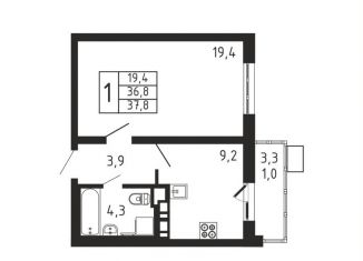 Однокомнатная квартира на продажу, 37.8 м2, деревня Пирогово, ЖК Пироговская Ривьера, улица Ильинского, 4А