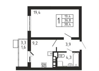 Продажа однокомнатной квартиры, 38.4 м2, деревня Пирогово, ЖК Пироговская Ривьера