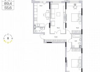 Продам трехкомнатную квартиру, 89.4 м2, деревня Пирогово, ЖК Пироговская Ривьера, улица Ильинского, 8к2